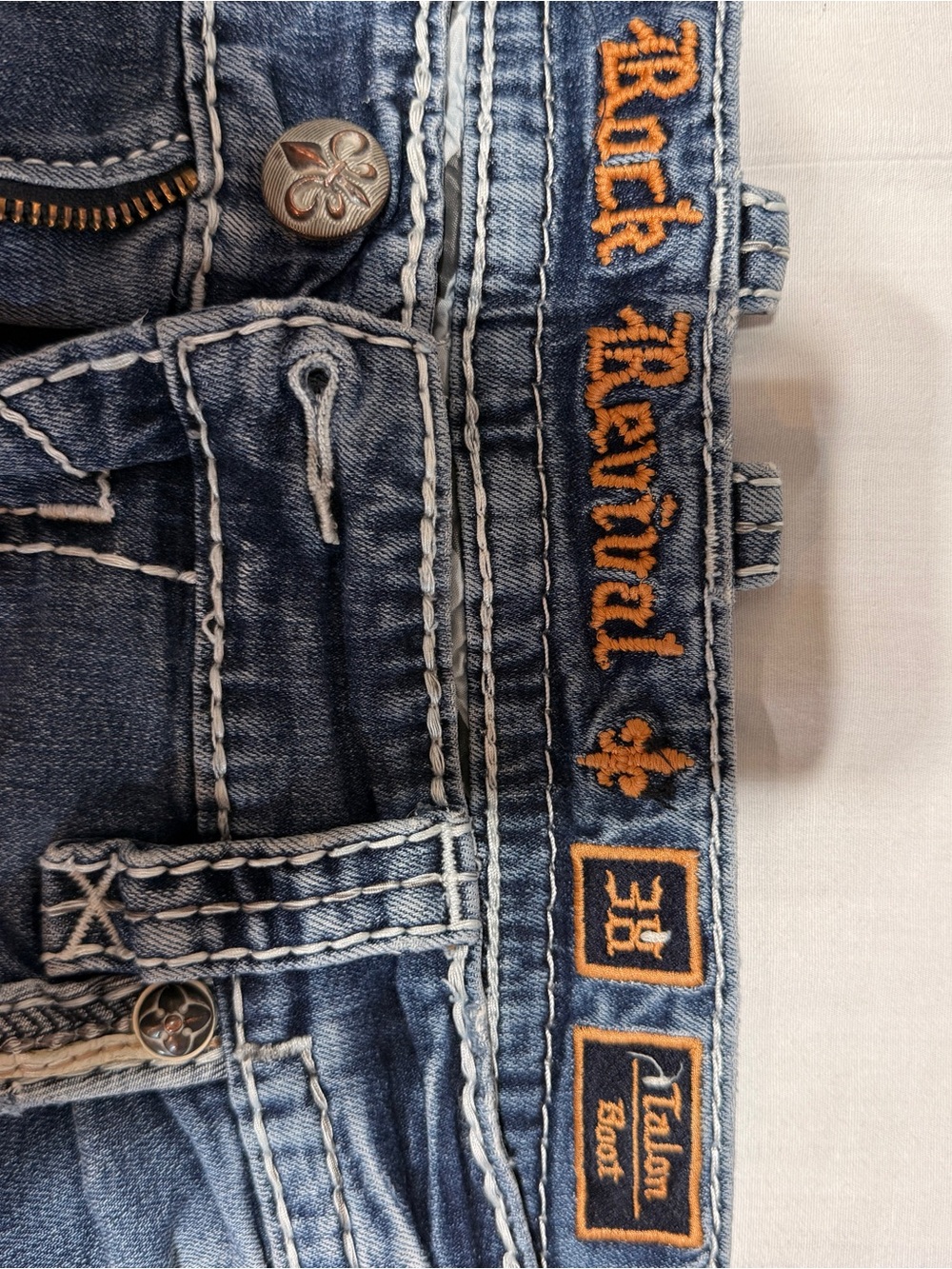 Rock Revival Men's Denim Jeans with Orange Embroidery